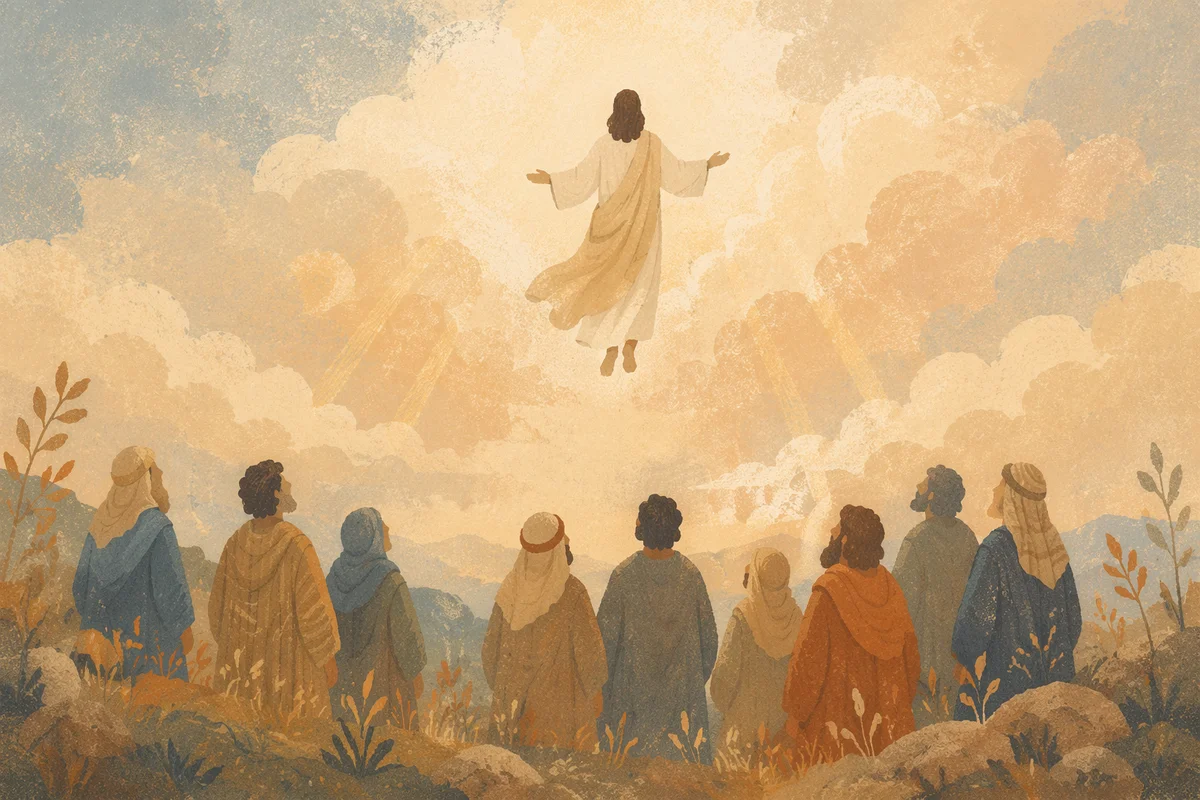 Jesus Ascending Above Disciples at Dawn
