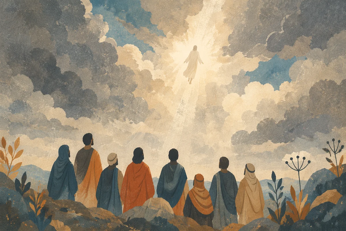 Jesus Ascending Above Watching Disciples