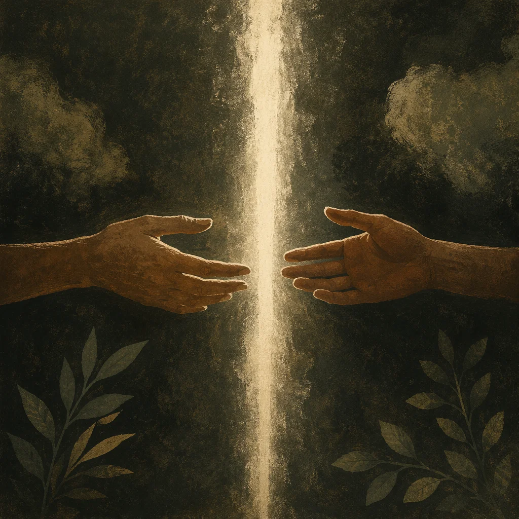 Creation Light Dividing Darkness with Reaching Hands
