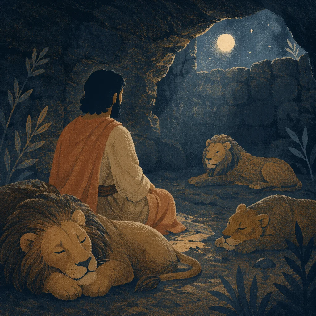 Peaceful Daniel in the Lions Den Night
