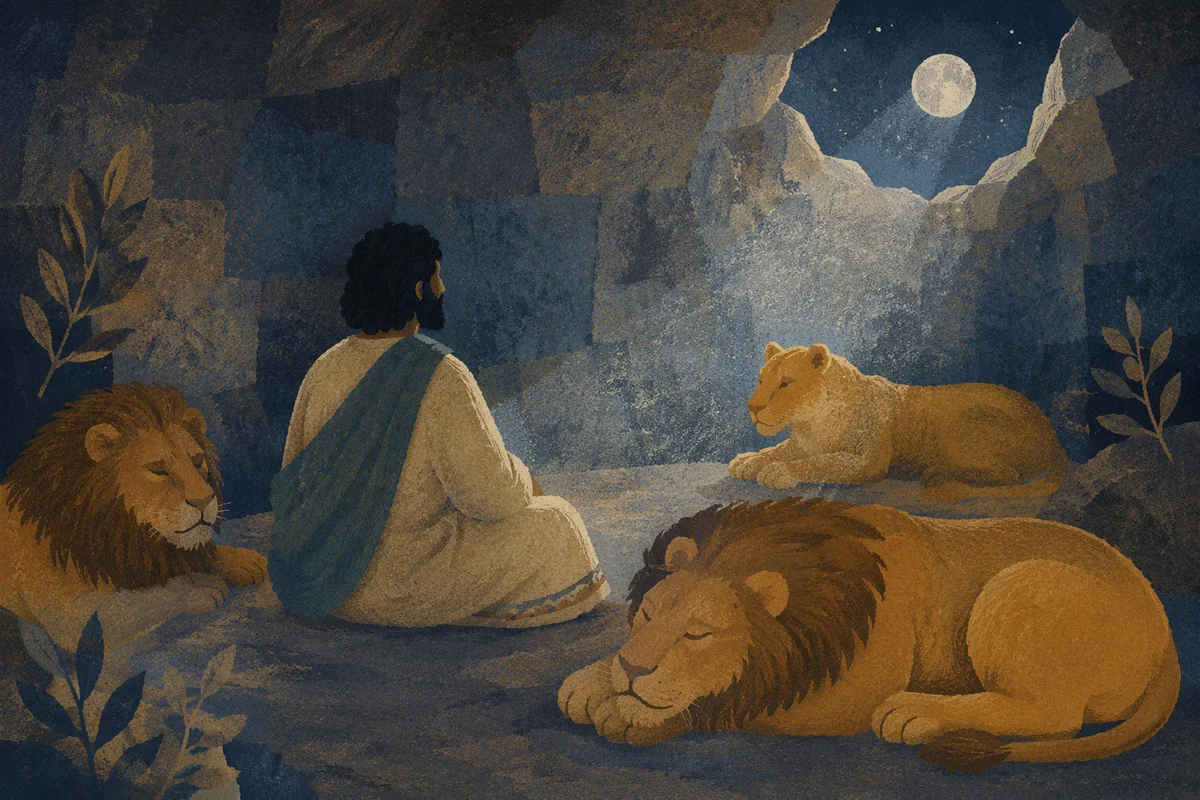 Peaceful Daniel in the Lions Den Night