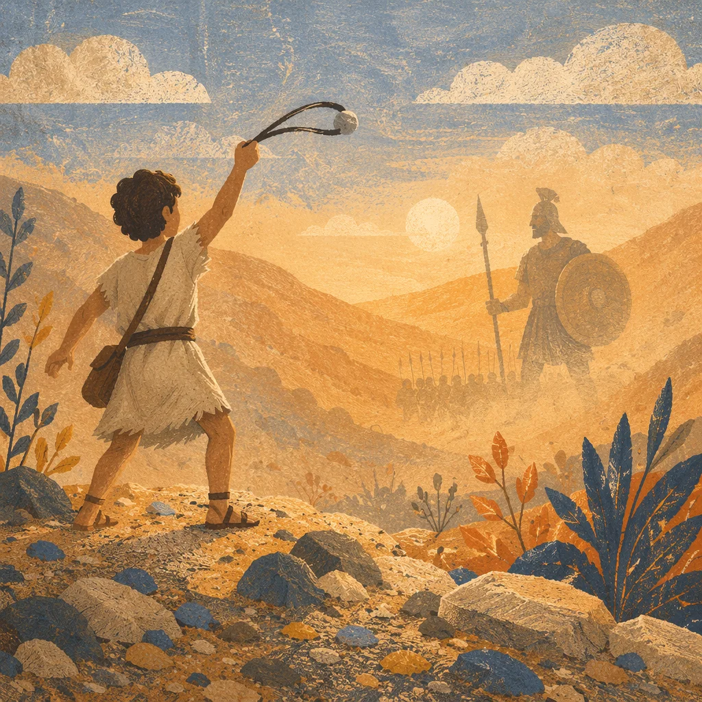 David Facing Goliath in Dawn Valley