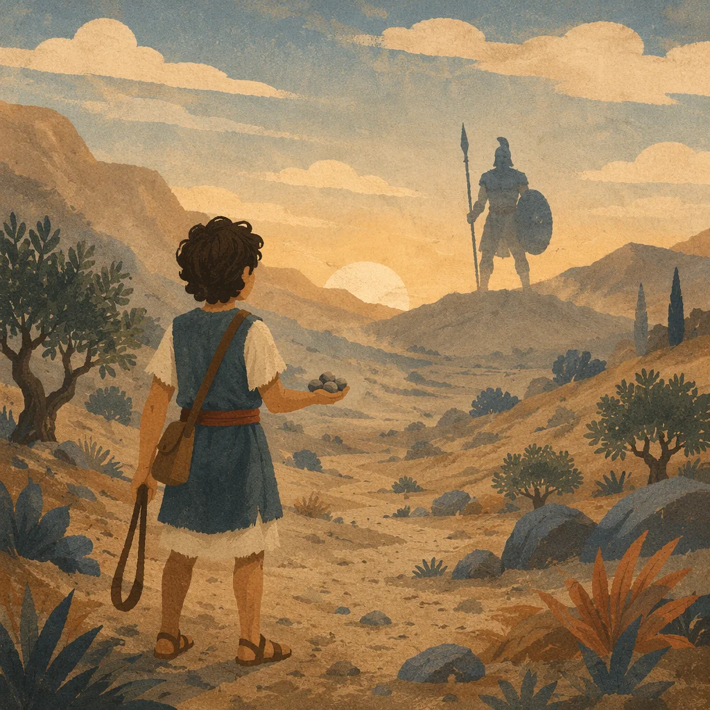 David Facing Goliath in Dawn Valley