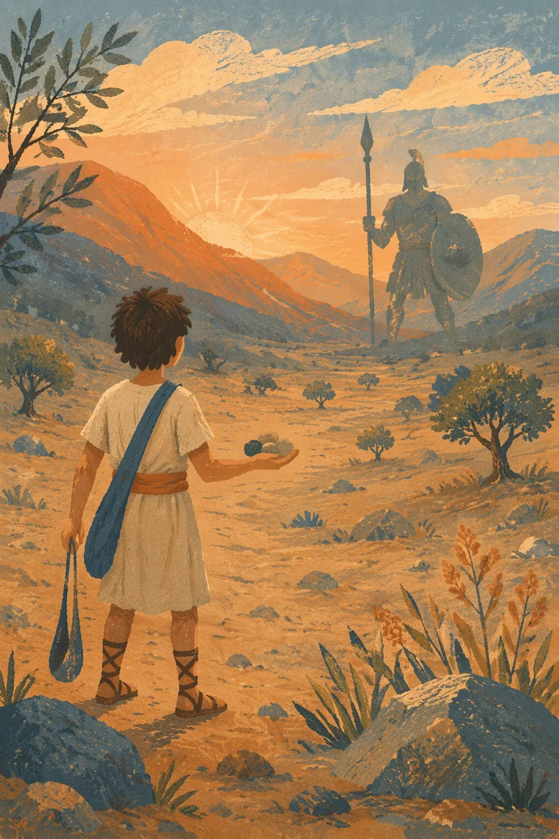 David Facing Goliath in Dawn Valley