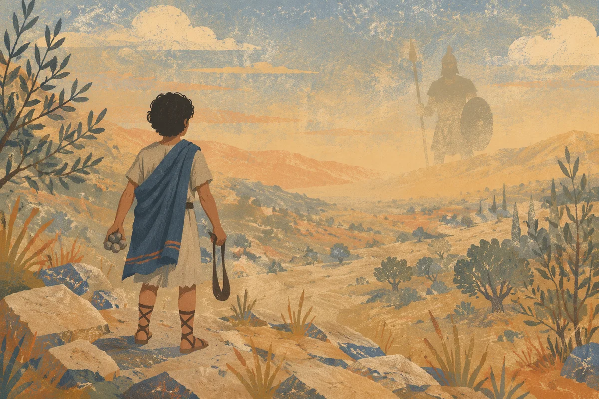 David Facing Goliath in Dusty Valley