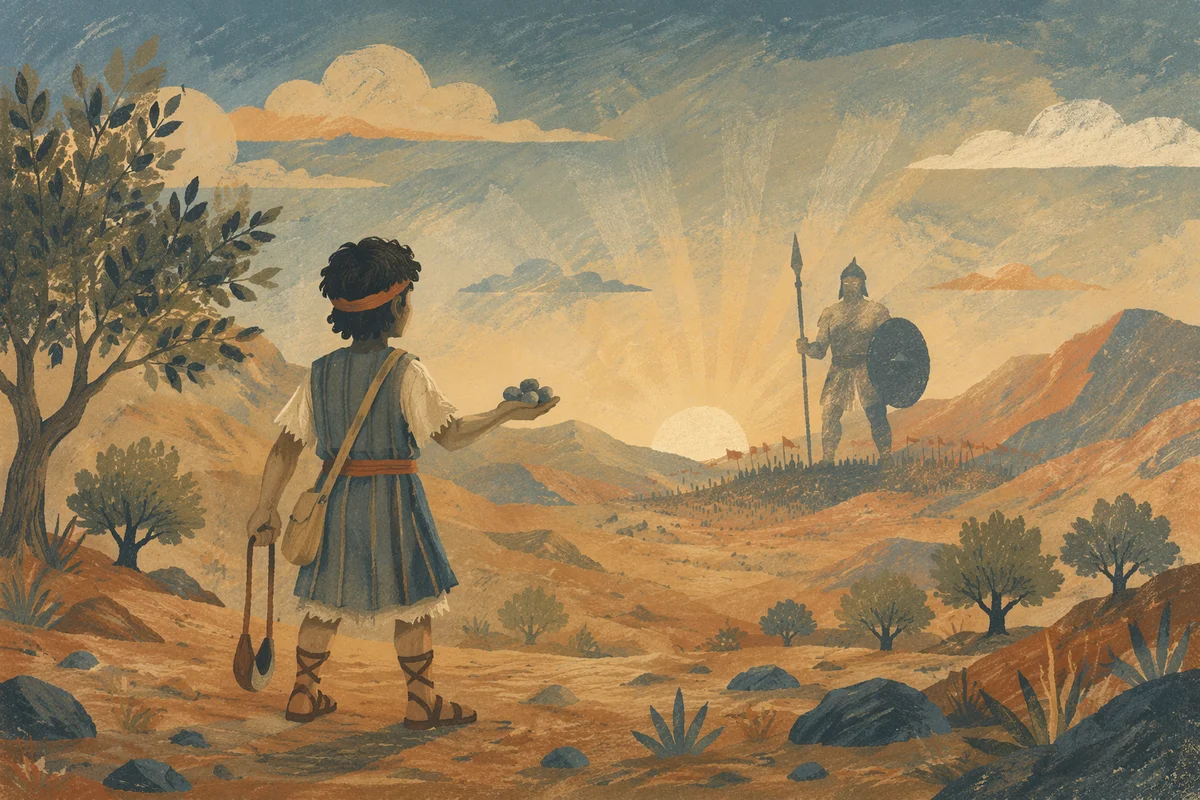 David Facing Goliath in Dawn Valley