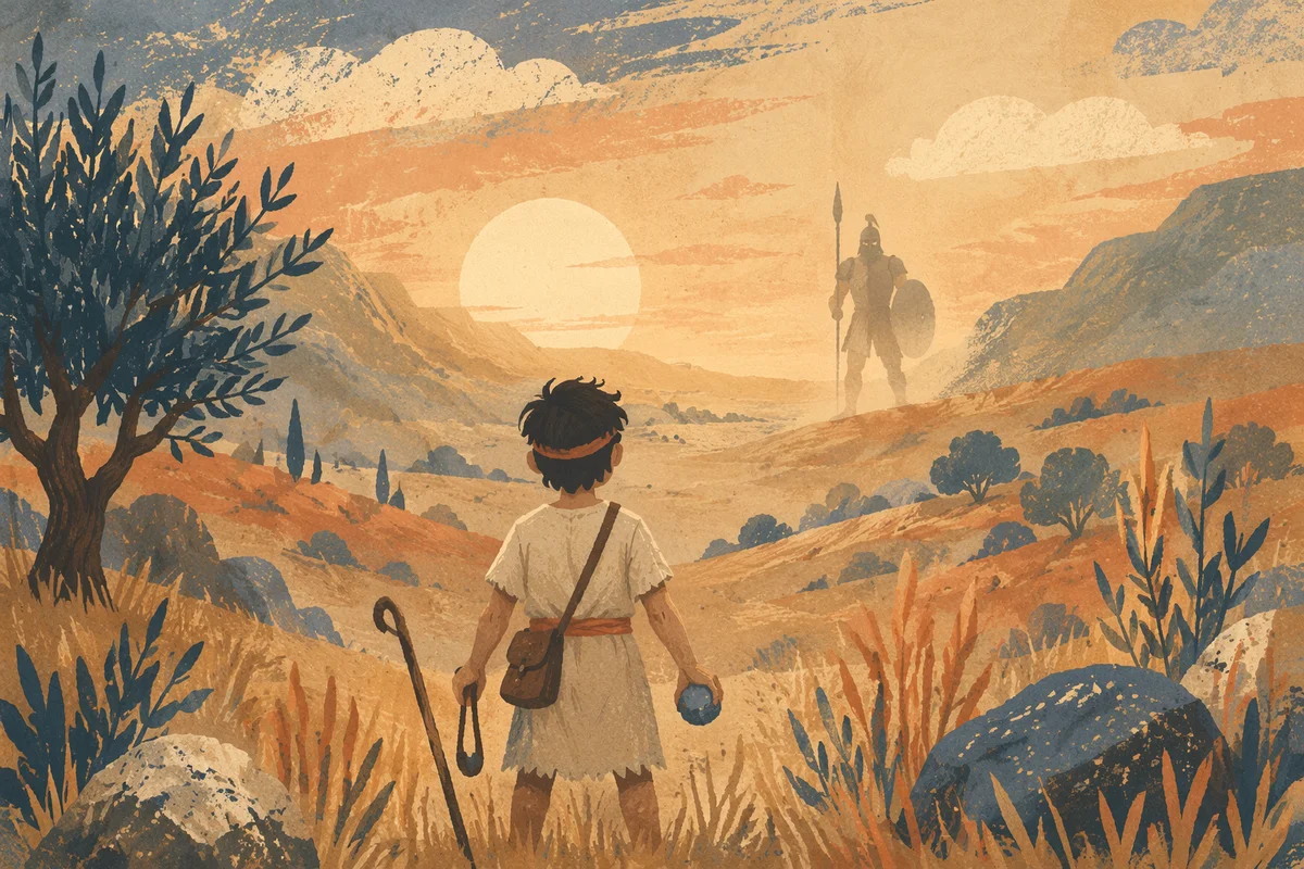David Facing Goliath in Dawn Valley