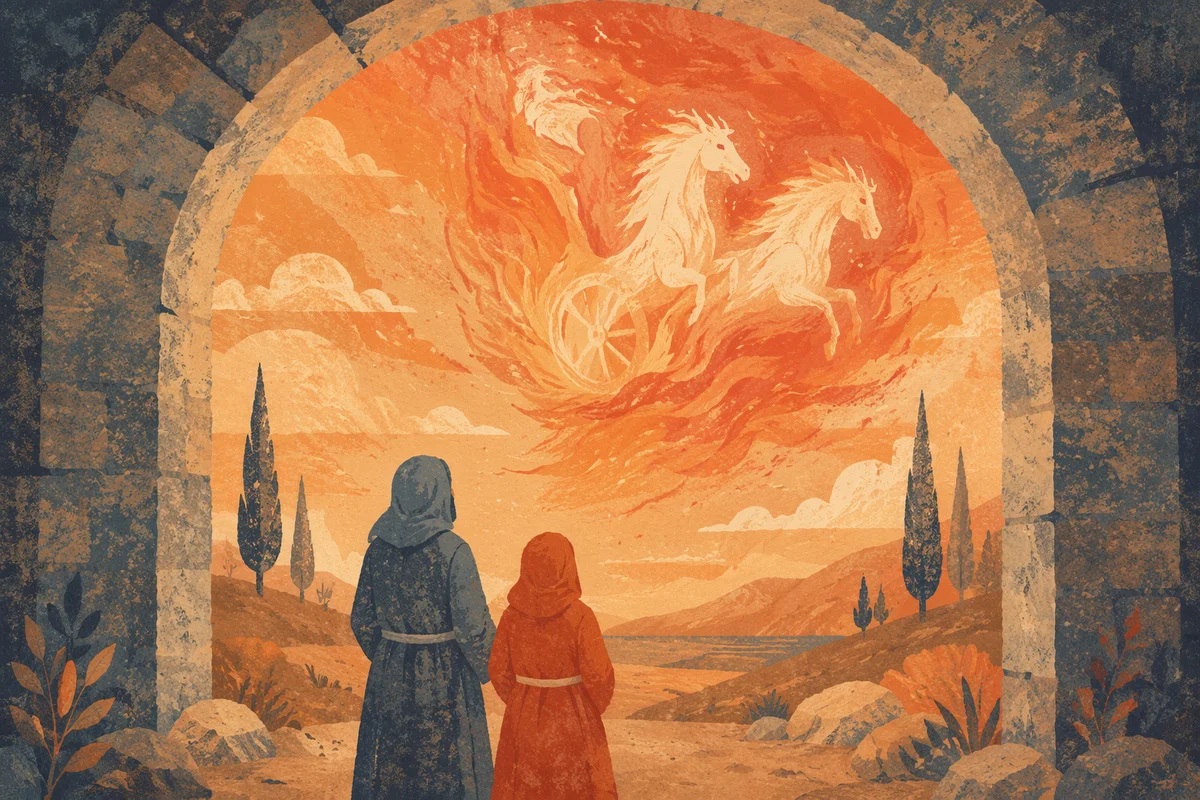 Elijah's Fiery Chariot Ascending Through Stone Arch