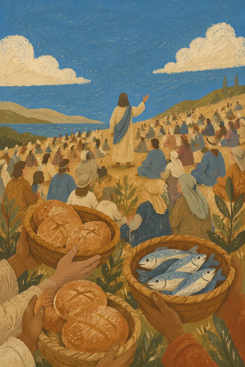 Feeding the Multitude on a Sunlit Hillside