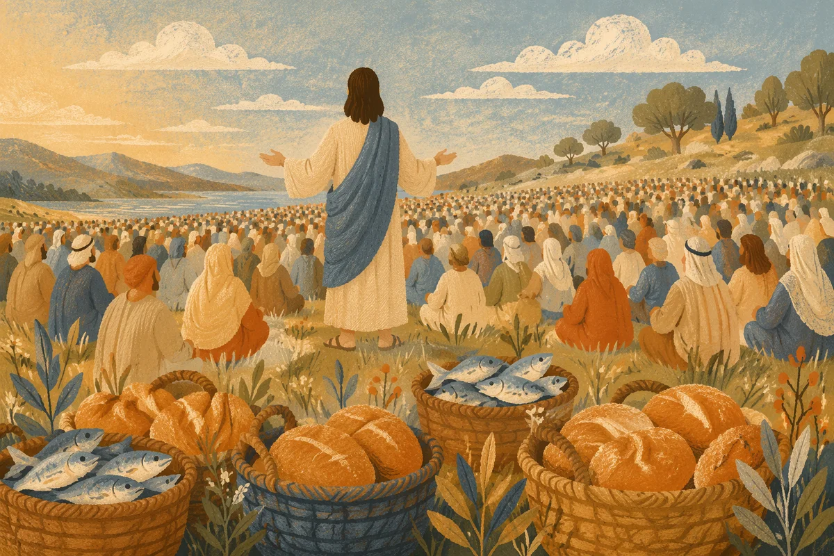 Loaves and Fishes on Sunlit Hillside