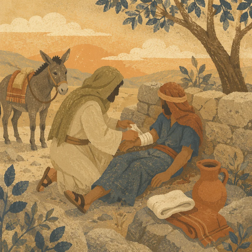 Good Samaritan Tending Wounded Traveler