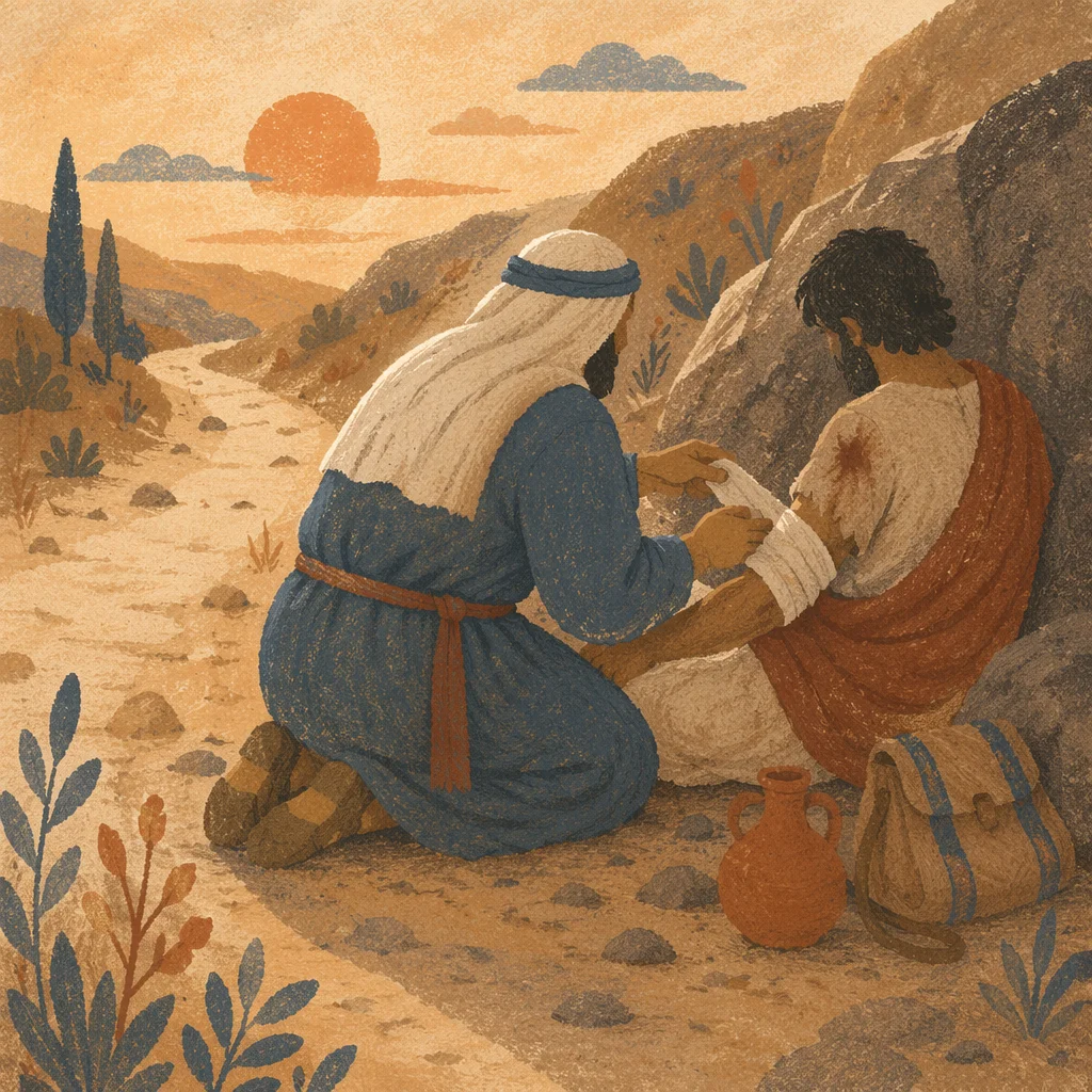 Good Samaritan Tending Wounded Traveler