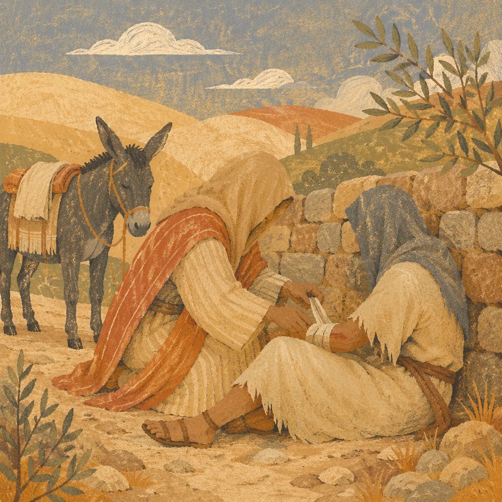Good Samaritan Tending Wounded Traveler