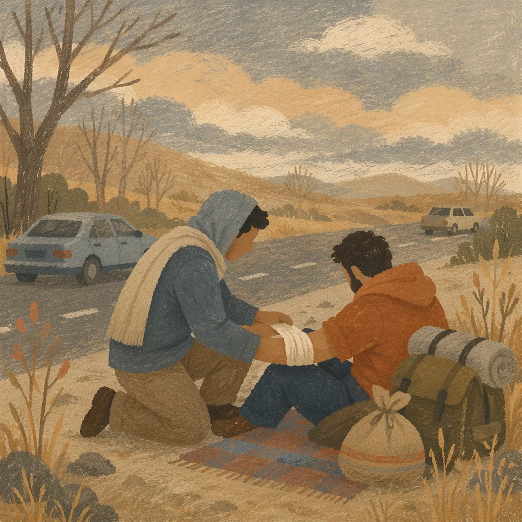 Good Samaritan Helping Wounded Traveler