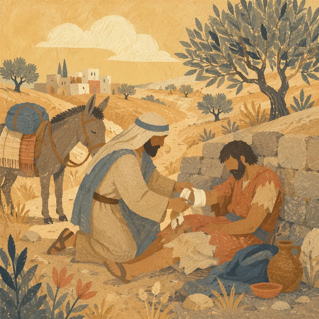 Good Samaritan Tending Wounded Traveler