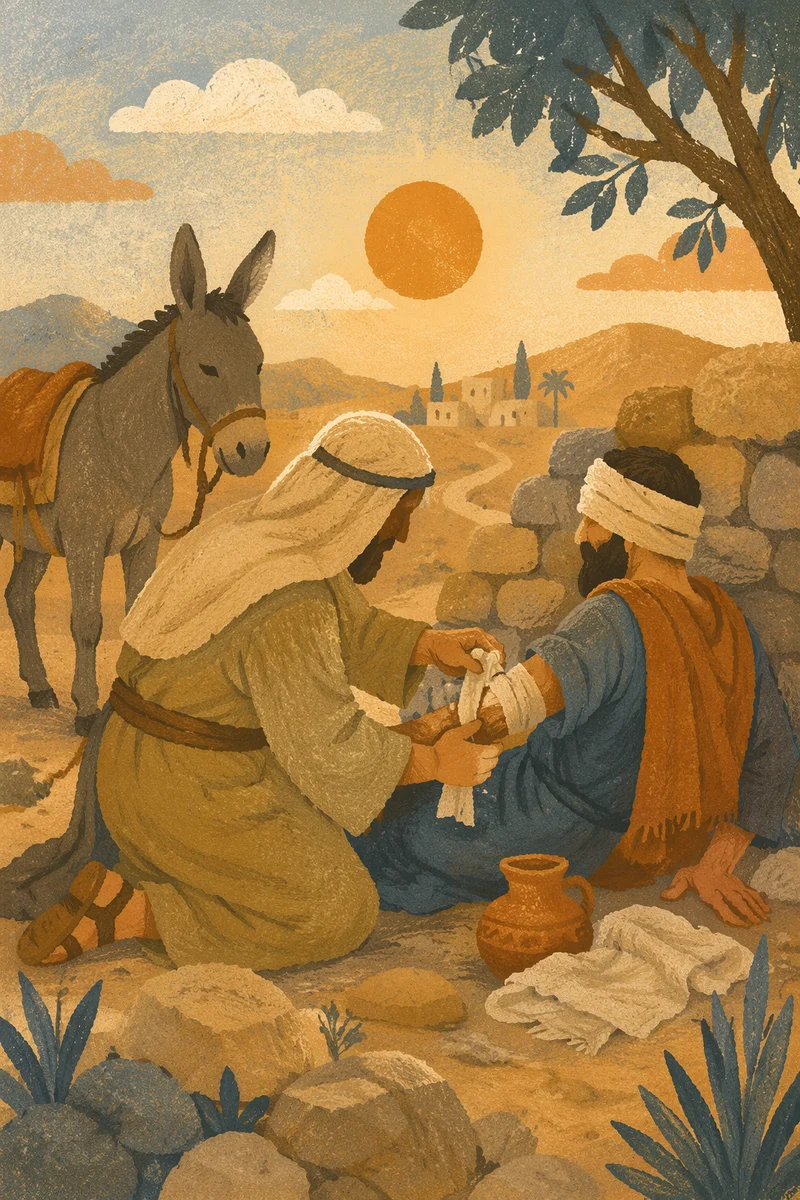 Good Samaritan Caring for Wounded Traveler