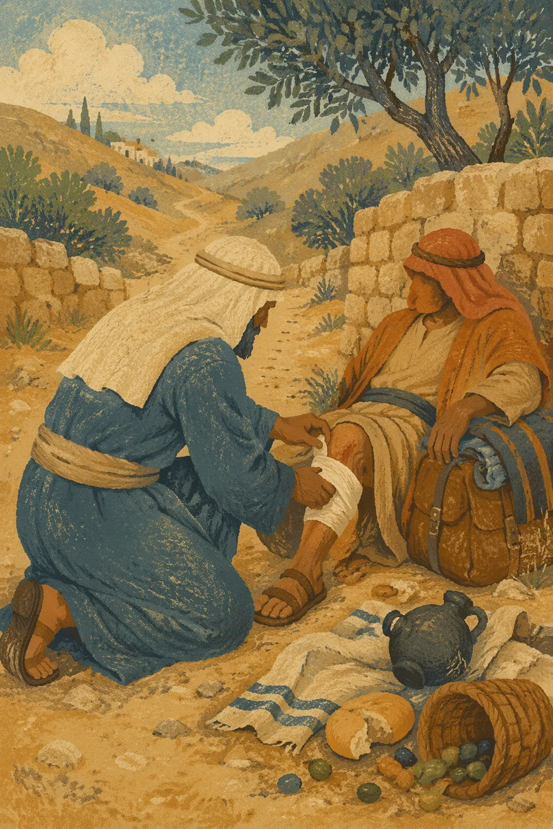 Good Samaritan Tending Wounded Traveler