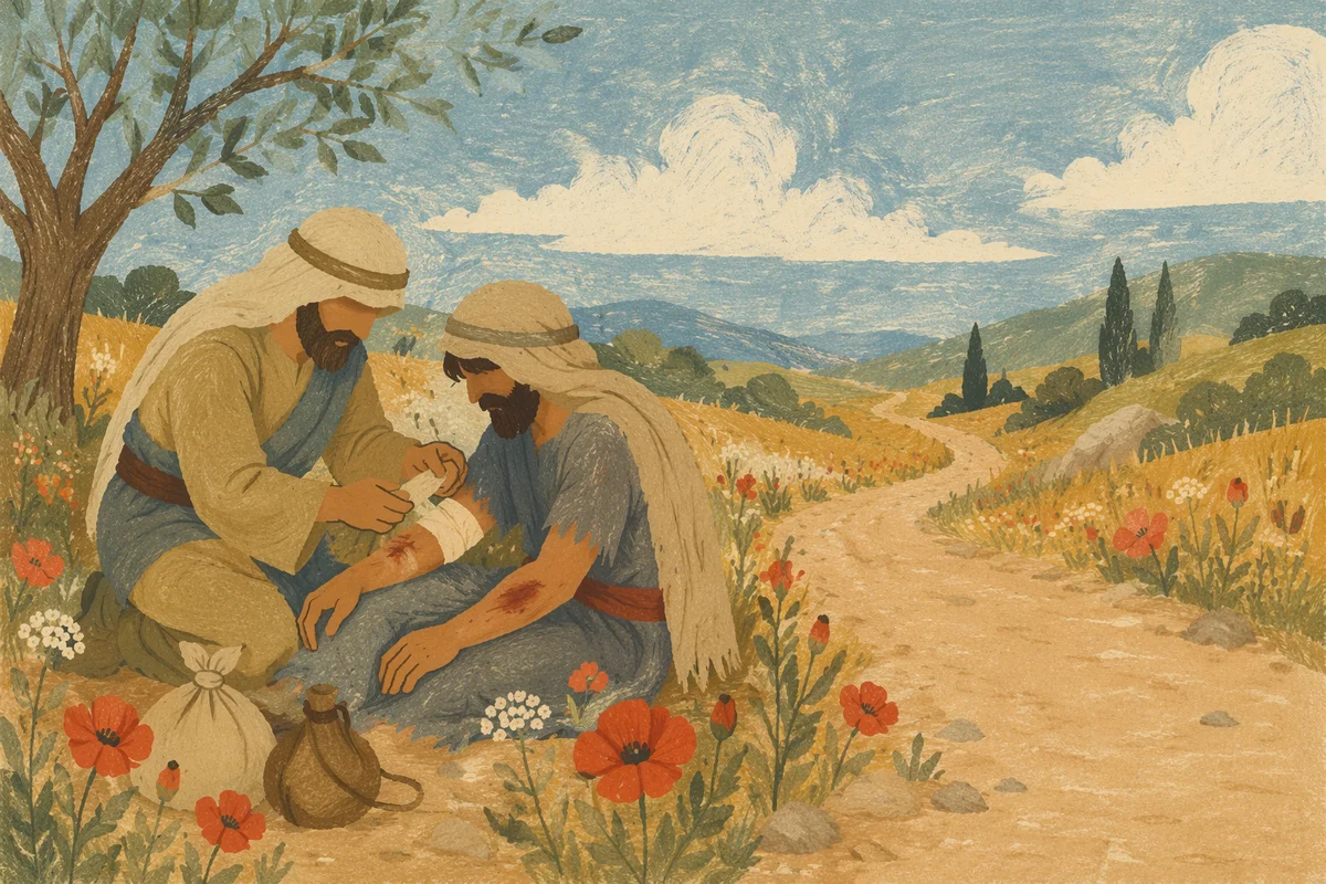 Good Samaritan Tending Wounded Traveler