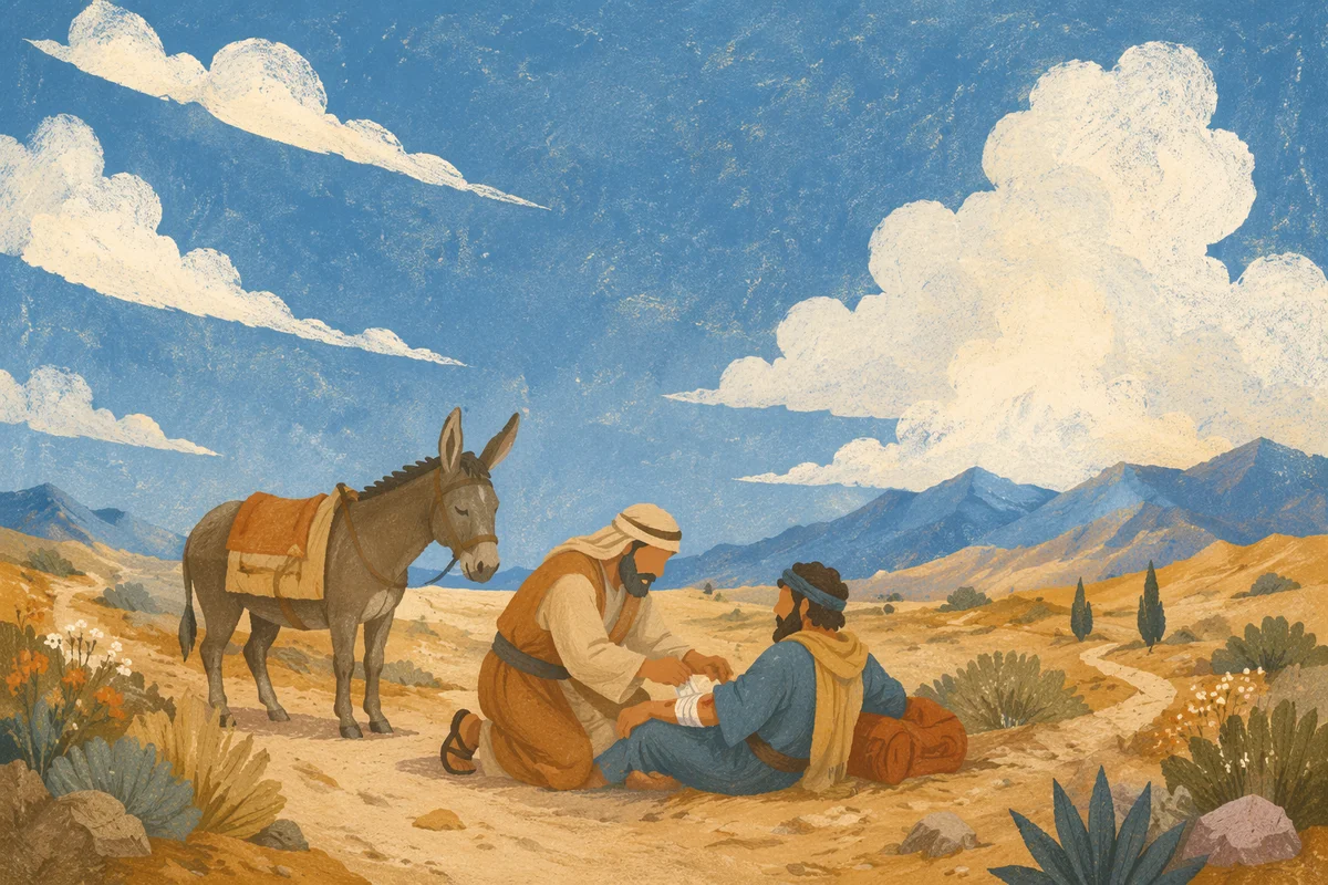 Good Samaritan Aiding Wounded Traveler