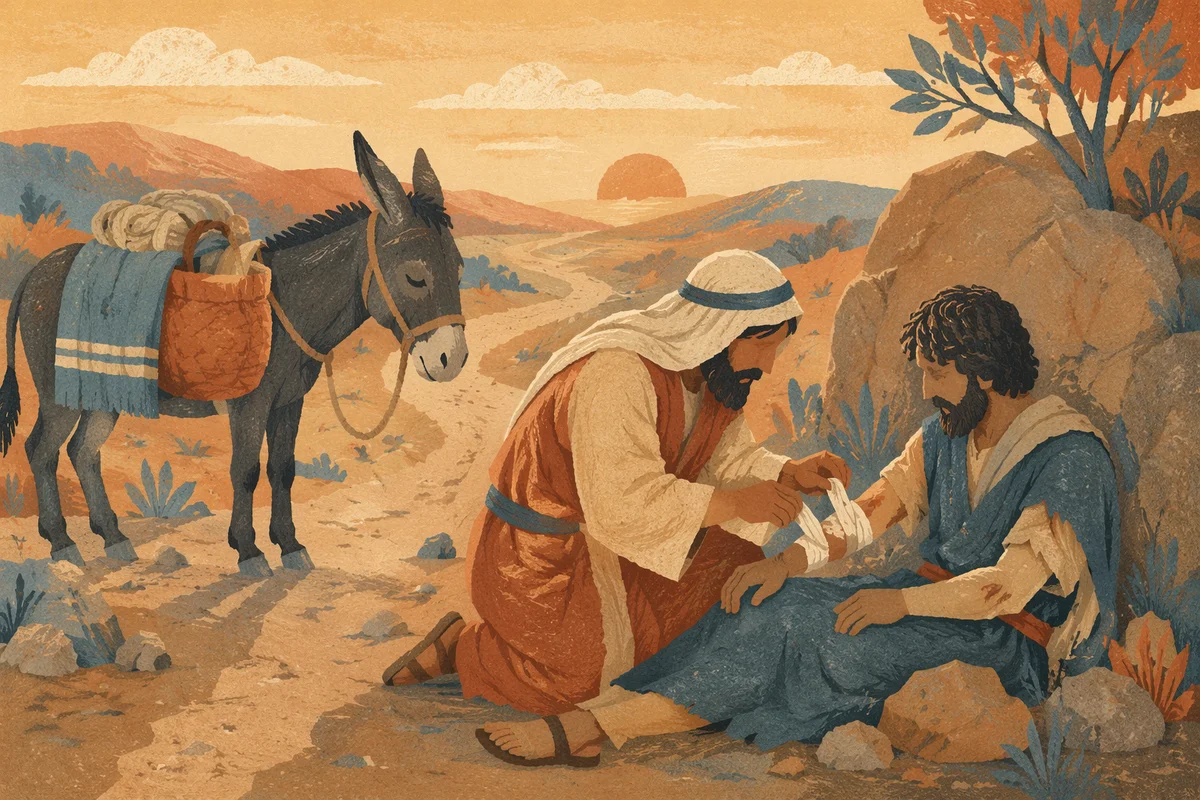 Good Samaritan Helping Wounded Traveler