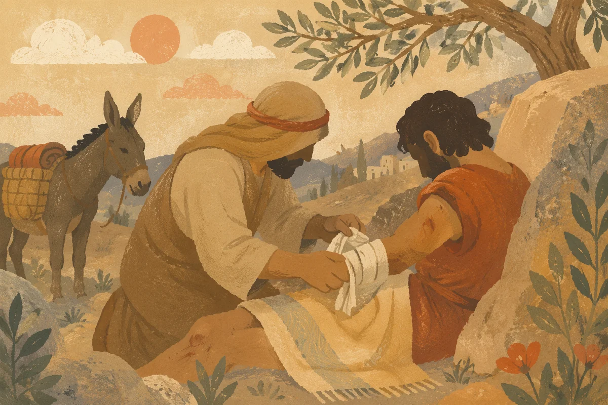Good Samaritan Tending Wounded Traveler