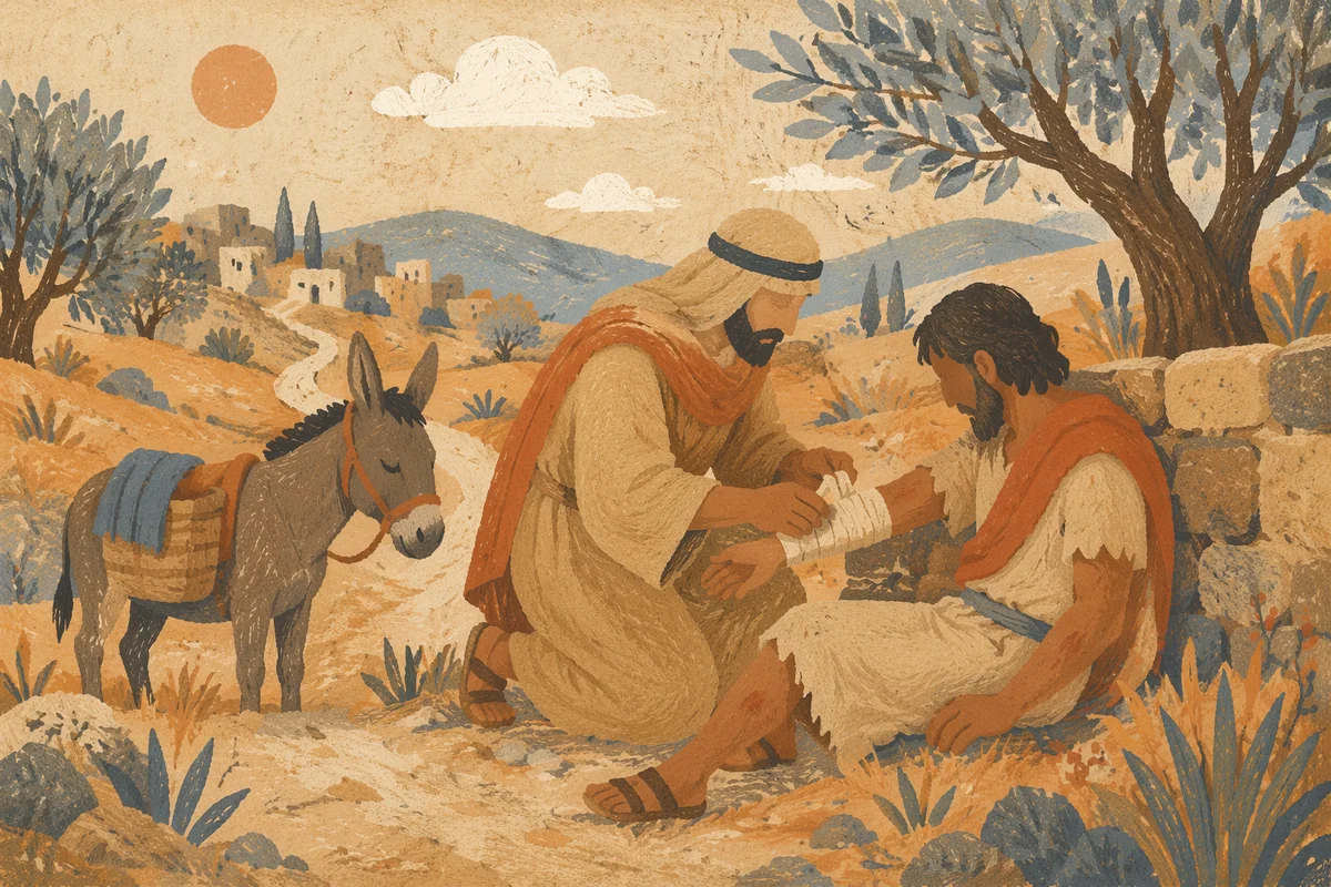 Good Samaritan Tending Wounded Traveler