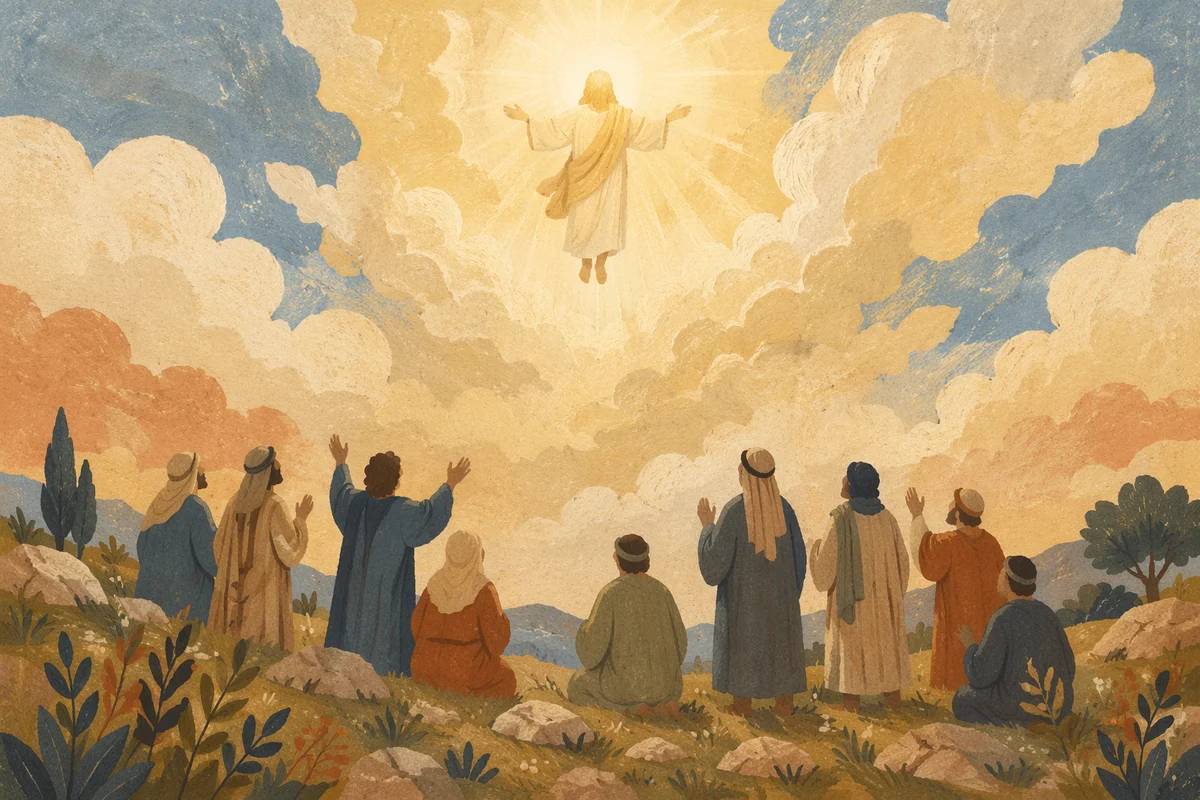 Jesus Ascending Above Clouds at Dawn