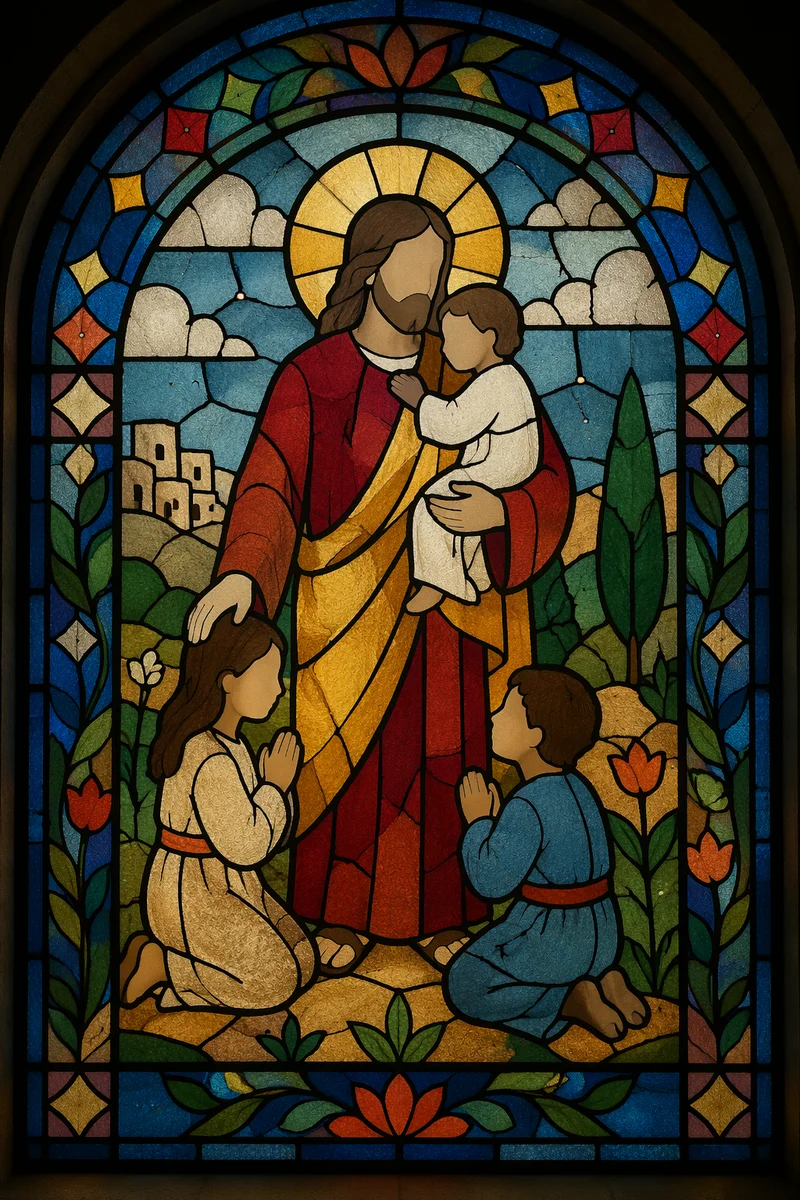 Jesus Blessing Little Children Stained Glass