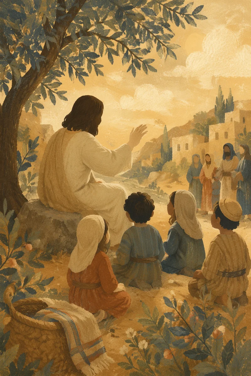 Jesus Blessing Little Children at Sunset