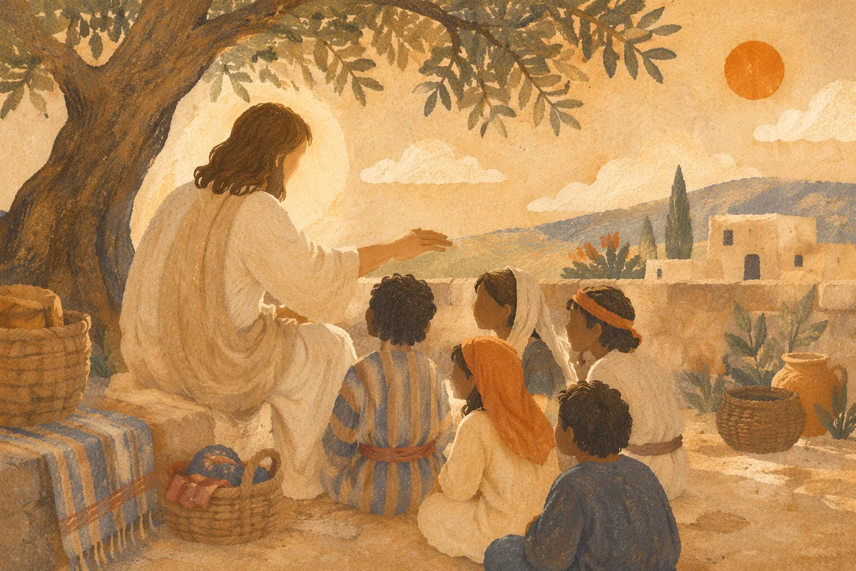 Jesus Blessing Little Children at Sunset