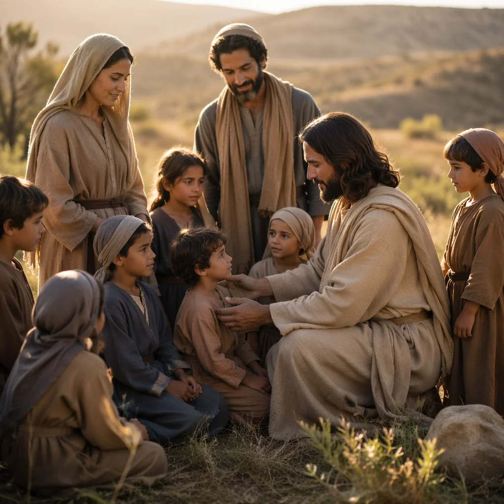 Jesus Blessing Little Children at Golden Hour