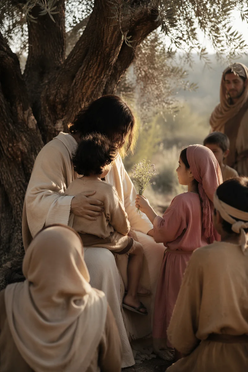 Jesus Blessing Little Children Under Olive Tree