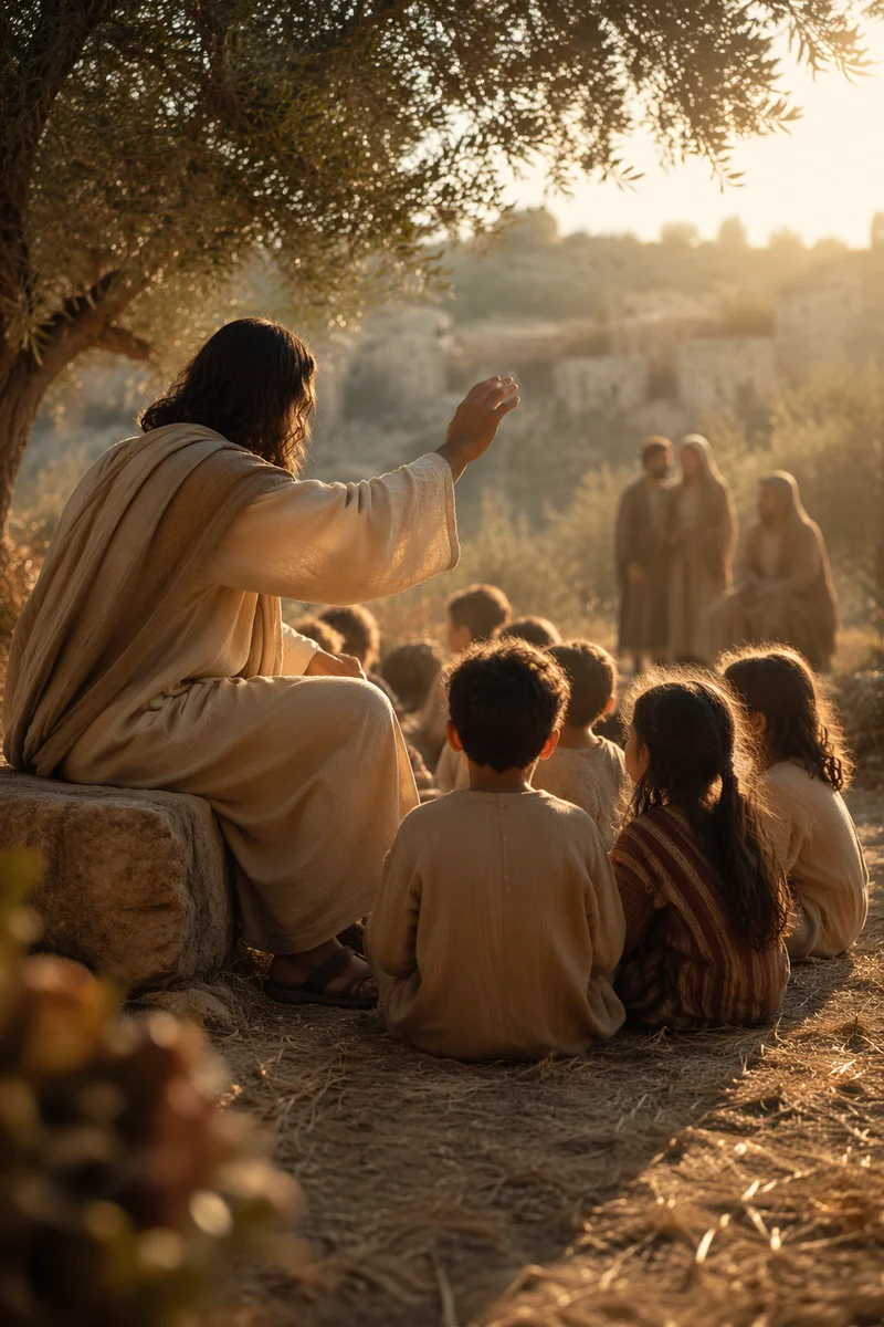 Jesus Blessing Children in Olive Grove