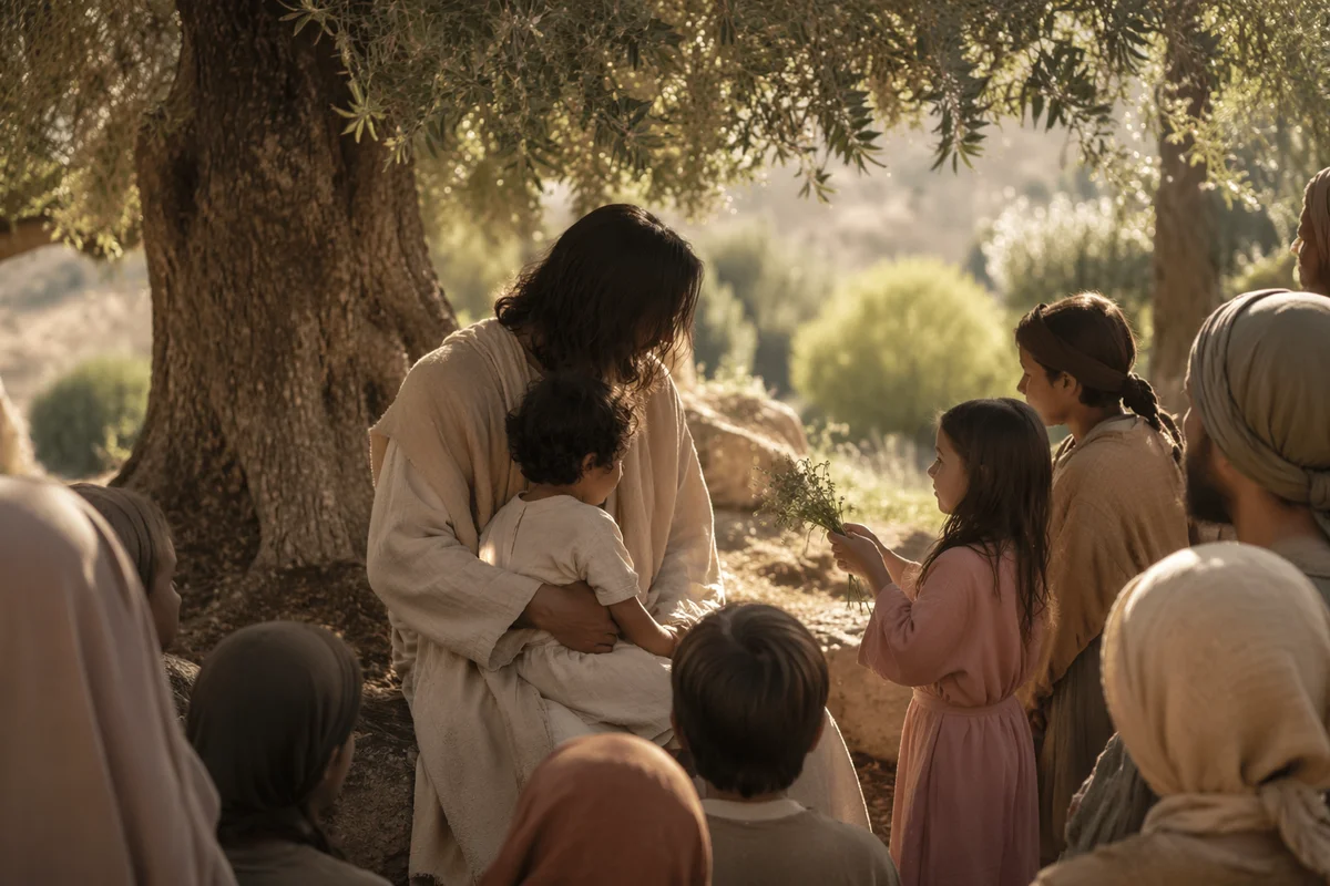 Jesus Blessing Little Children Under Olive Tree