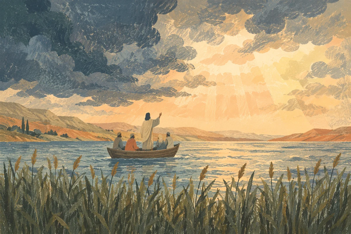Jesus Calming Storm Over Galilee Waters