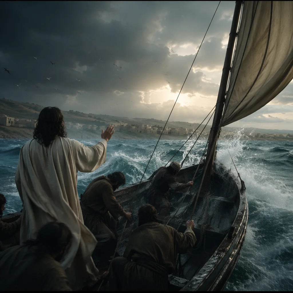 Jesus Calming the Storm at Dawn