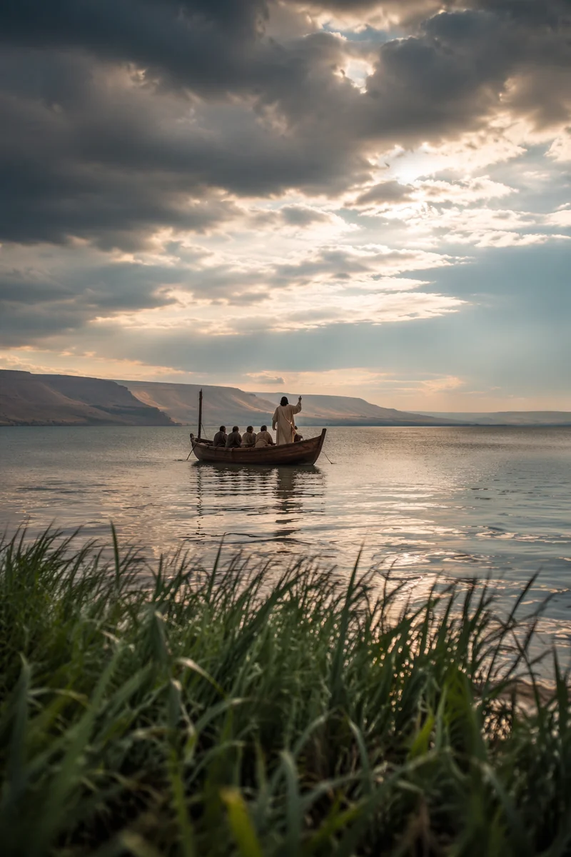 Jesus Calming Storm on Galilee Lake