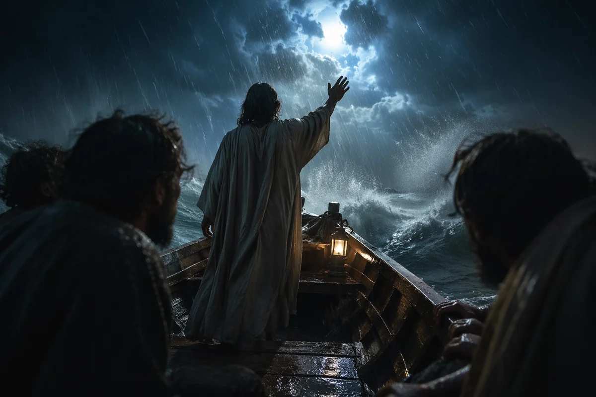Jesus Calming the Storm at Night