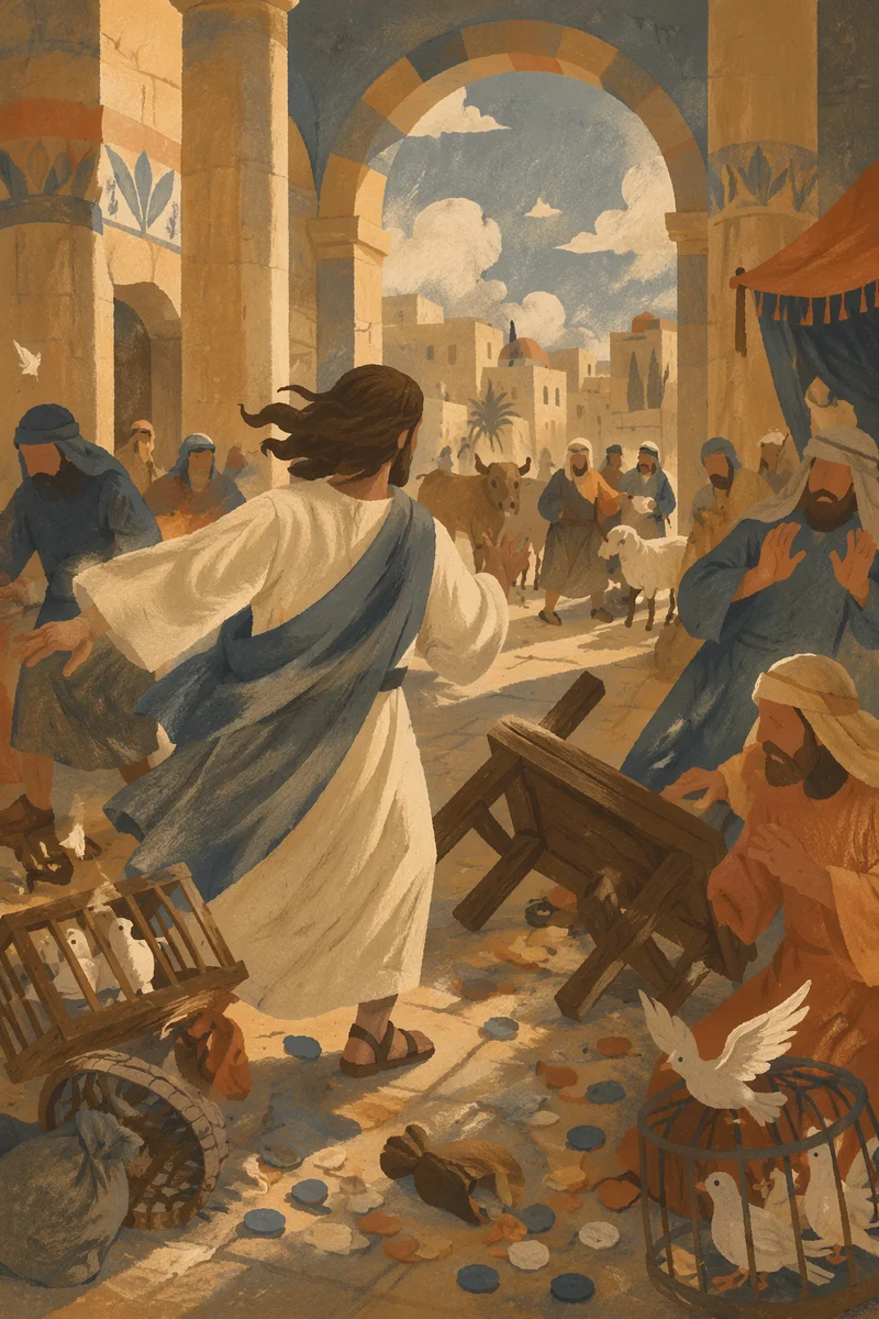 Jesus Cleansing the Temple Courtyard Scene
