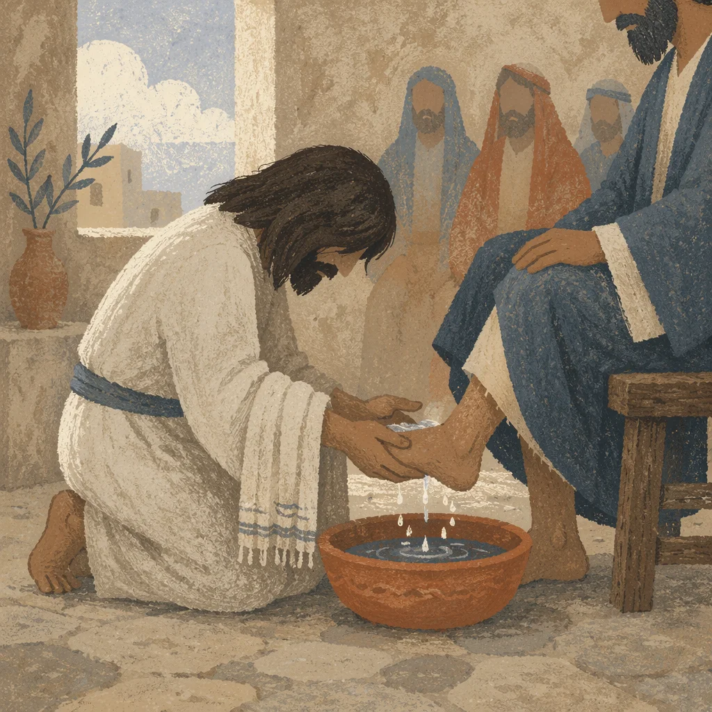 Humble Foot Washing with Basin and Towel