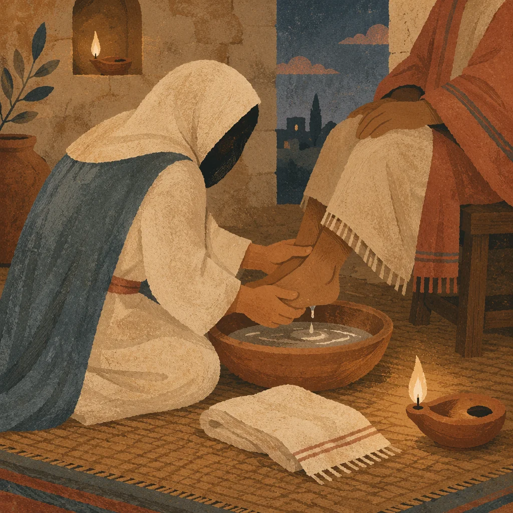 Humble Foot Washing with Basin and Towel