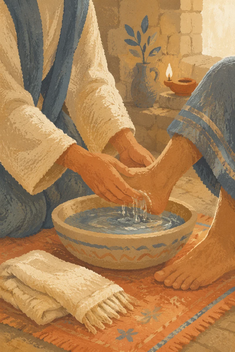 Humble Foot Washing with Basin and Towel