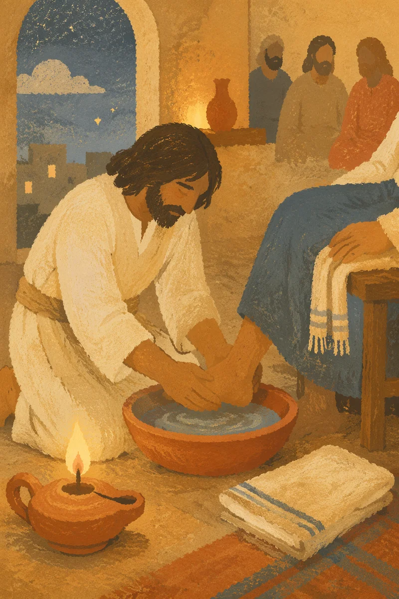 Jesus Washing Feet with Basin and Towel