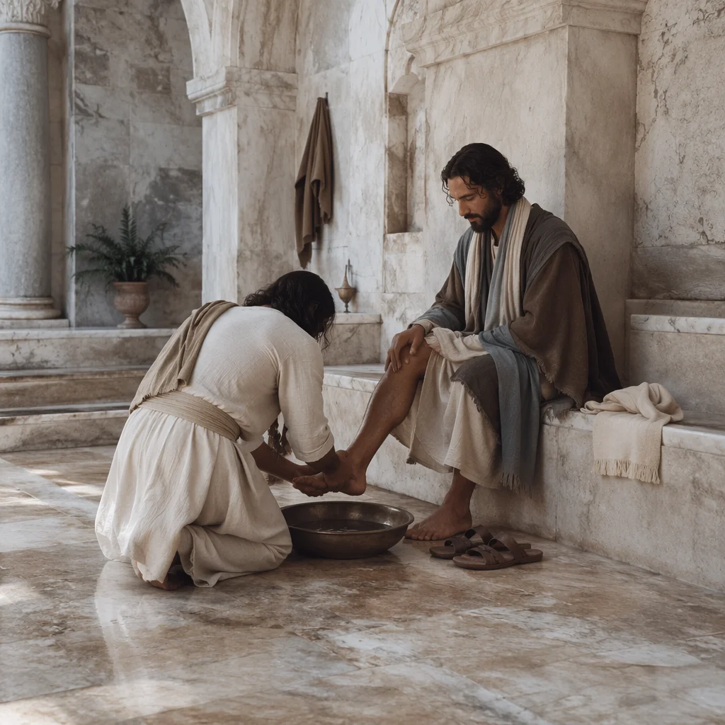 Humble Foot Washing in Stone Courtyard