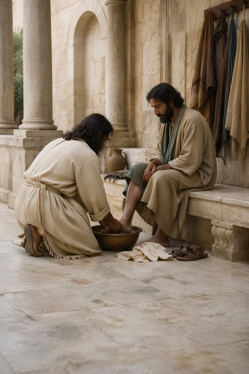 Humble Foot Washing in Stone Courtyard
