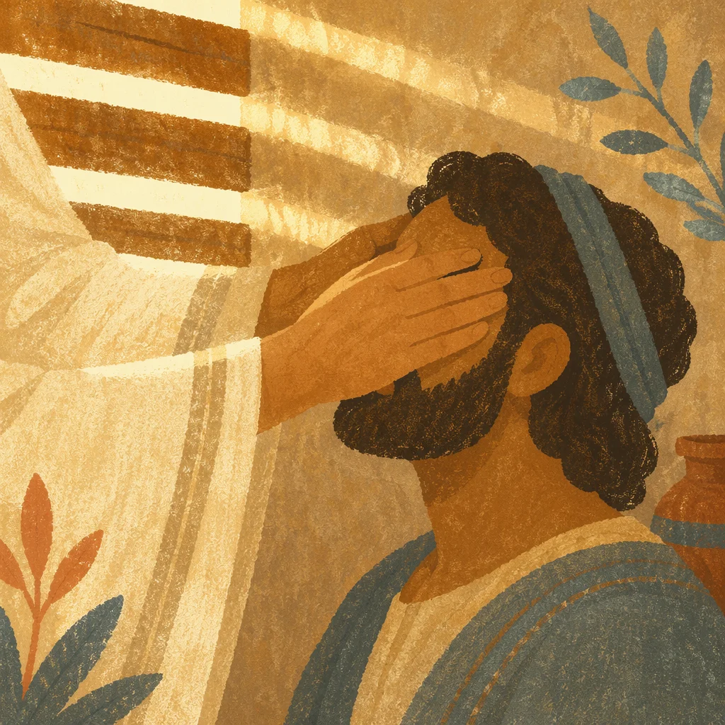 Jesus Healing Blind Man in Golden Light