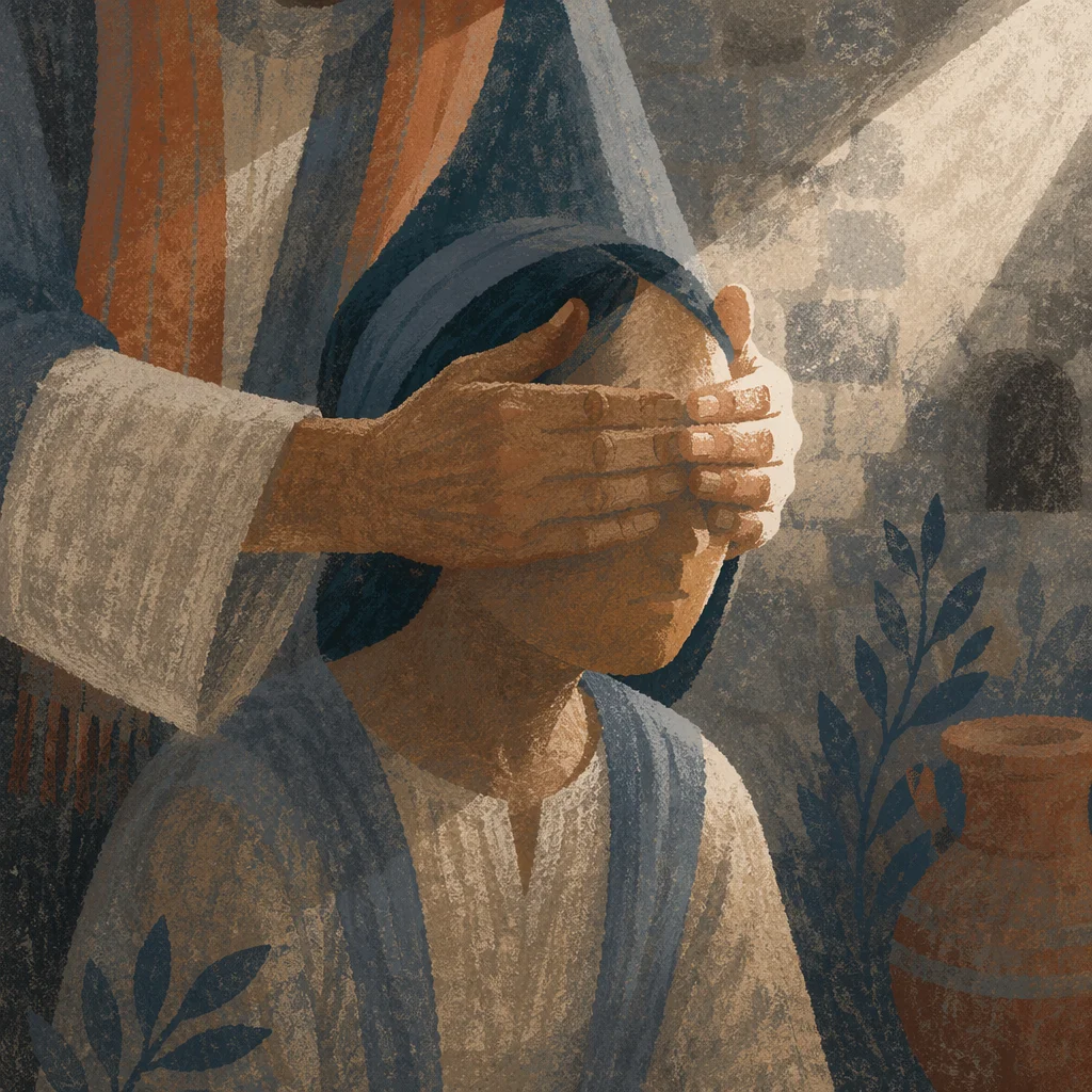 Jesus Healing Blind Man in Morning Light