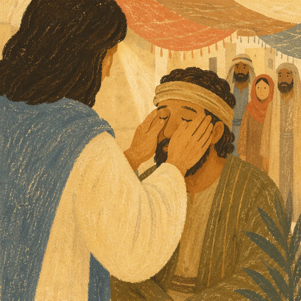 Jesus Healing Blind Man at Golden Hour