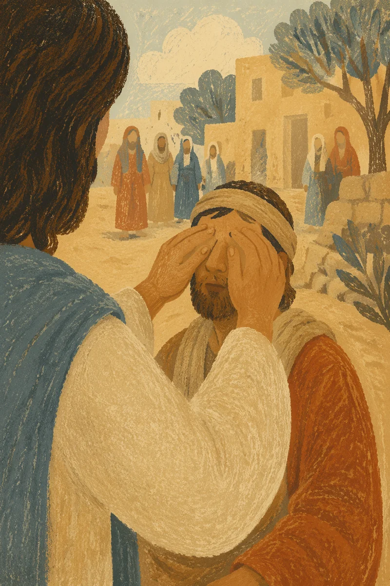 Jesus Healing Blind Man at Golden Hour