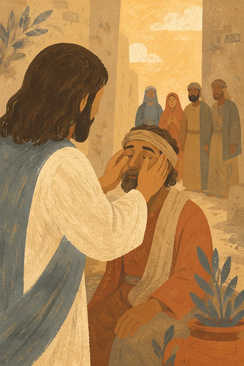Jesus Healing Blind Man at Sunrise